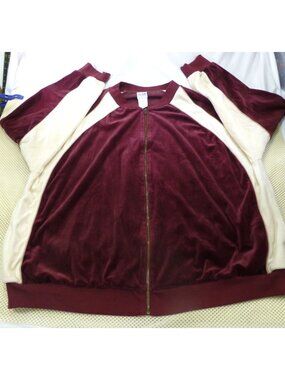 VTG John Blair Velour 2PC Tracksuit Men's Dark Red Cream Jacket Pants Hip Hop 4X